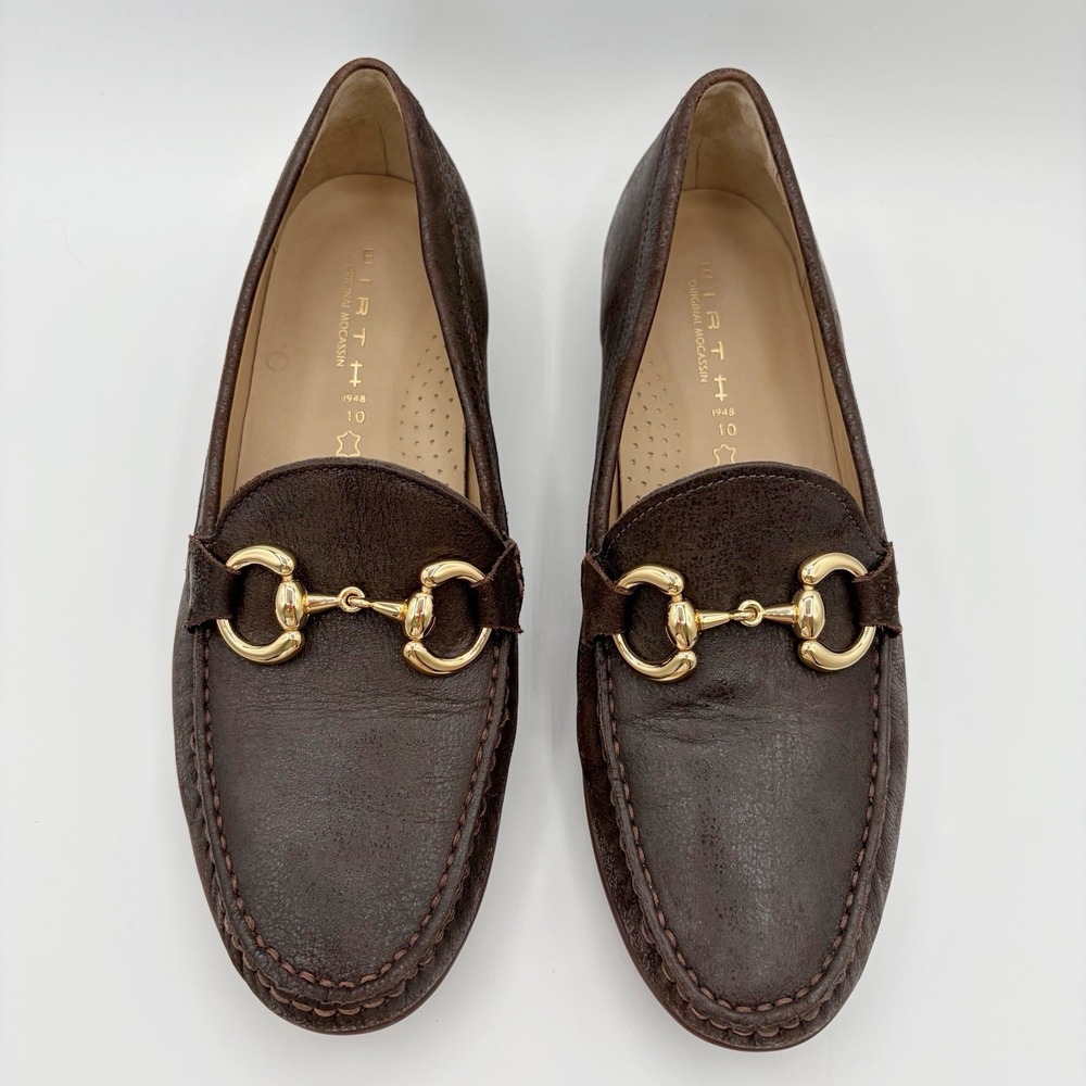 WIRTH Women's Moccasins Horsebit Brown Leather Loafers Size 10 Gold Made Brazil
